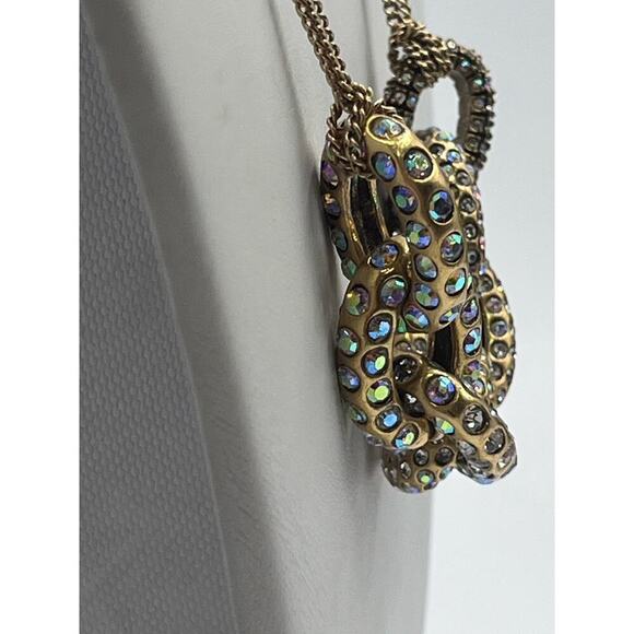 J. Crew Pave AB Rhinestone Crystal Oval Link Double Strand Necklace - Picture 7 of 14